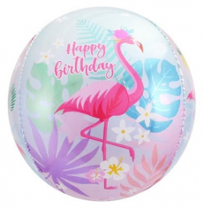Шар Сфера 3D, С Днем Рождения (фламинго) (в упаковке)